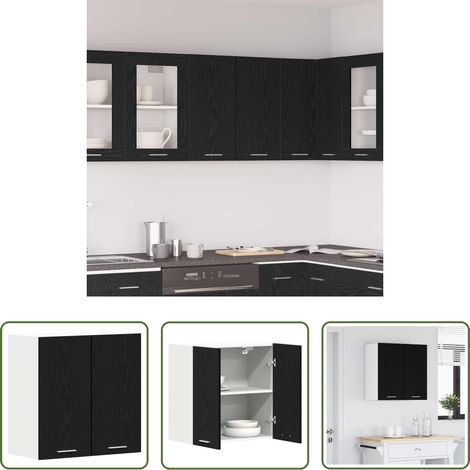 Rangement cuisine -  Armoire suspendue avec étagère Lyon Chêne noir 60 x 31 x 60 cm (1/5)