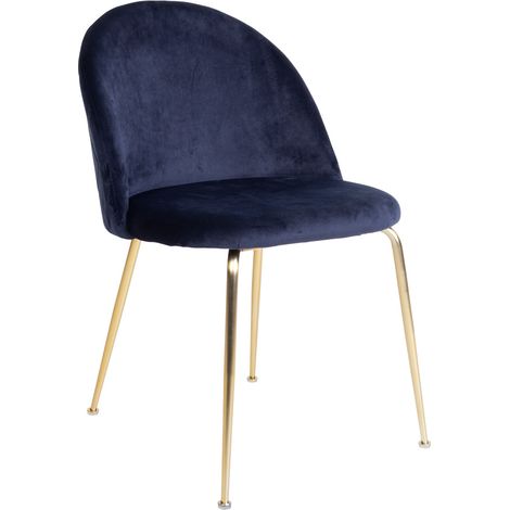 Geles Chaise de salle à manger en velours bleu, pieds en laiton. (1/4)