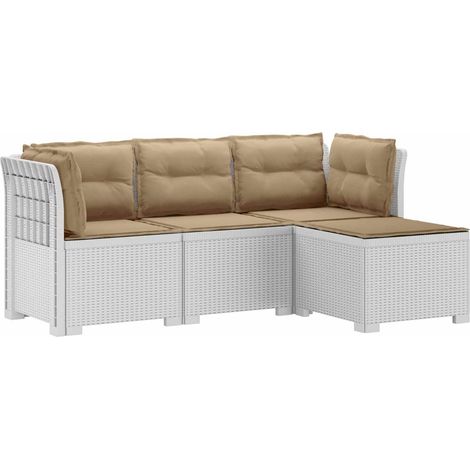 Canapé de Jardin Modulaire 4 Places en PP Aspect Rotin Blanc avec Coussins Tau - PANGIVO (1/5)