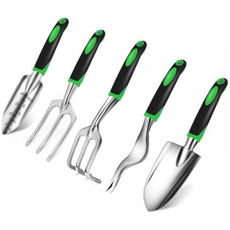 Ensemble d'outils de jardinage, Kit d'outils manuels de jardinage en plein air avec truelle, pelle, râteau, cultivateur, fourchette de désherbage, outils d'artisanat de jardinage,5 pièces