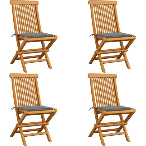 Lot de 4 Chaises de jardin avec coussins gris - Chaise d'extérieur pour terrasse/jardin Bois de teck massif BV680930 - BonneVie (1/5)