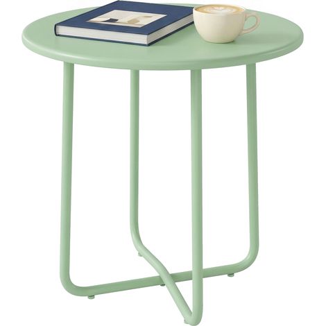 Gartentisch mit abgerundeter Kante, verstellbarem X-förmigem Fuß, für Terrasse/Wohnzimmer, Ø 48 x 51 cm, grün
