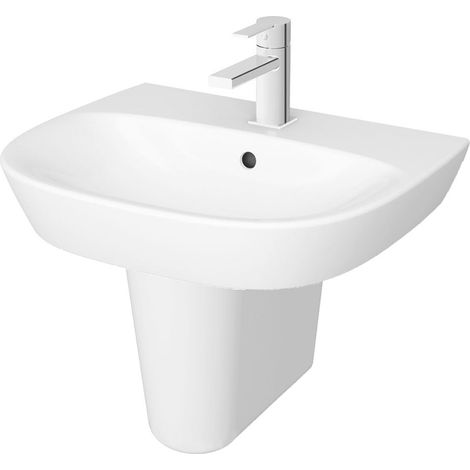 Vitra Zentrum Basin with Semi Pedestal 600mm Wide - 1 Tap Hole (1/4)