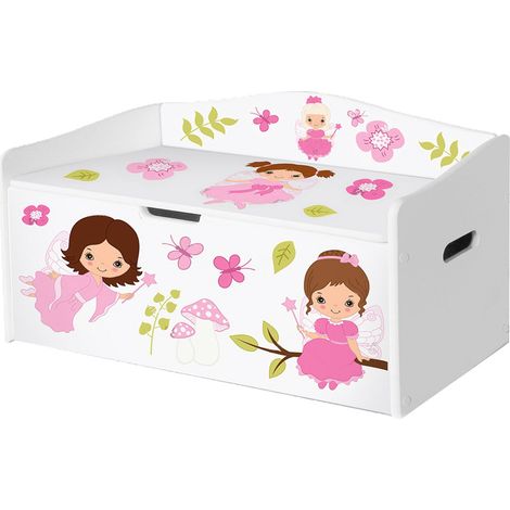 Baule portagiochi in legno per bambini con stampa organizer L68xP28xH40 cm FAIRIES