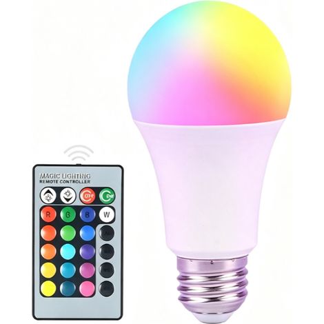 Ampoule à vis E27 à économie d'énergie, ampoule d'ambiance domestique RGB à changement de couleur avec télécommande. (1/3)