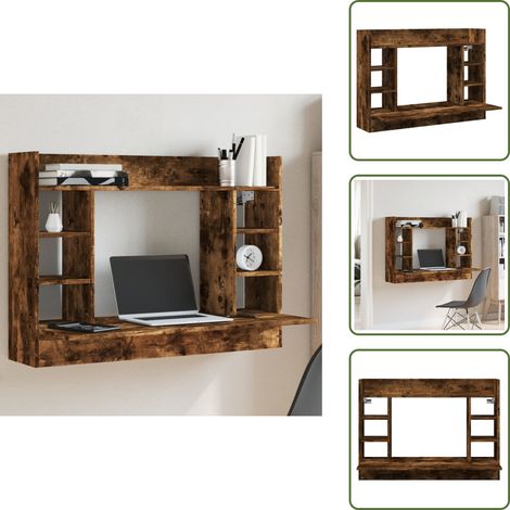 Räuchereiche - vidaXL Wand-Schreibtisch Räuchereiche 105x48x75 cm Holzwerkstoff - Stauraum (1/5)