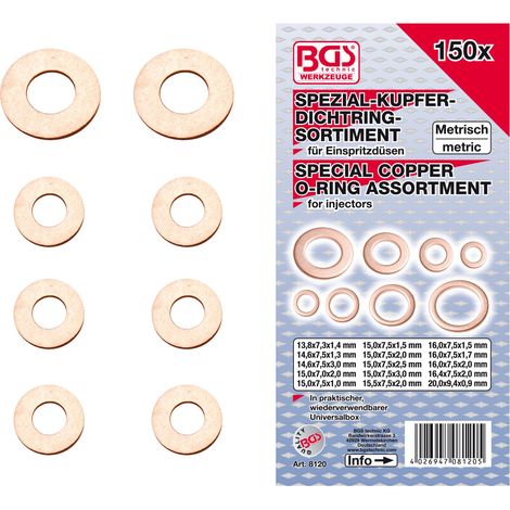 BGS Einspritzdüsen-Kupferring-Sortiment 150tlg. - 8120