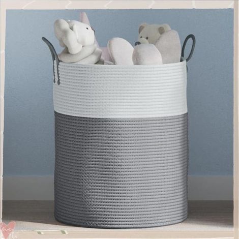 358482 Panier de rangement gris et blanc 38x46 cm coton (1/5)