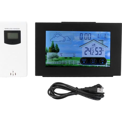 Termometro igrometro digitale wireless, sveglia, touchscreen, monitor di umidità e temperatura per uso interno ed esterno. (1/5)