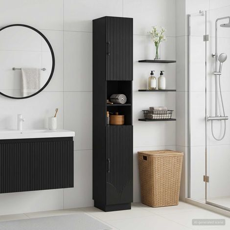 Armadio da Bagno con Ripiano Aperto HOORN Nero 30 x 31 x 187 cm vidaXL (1/5)