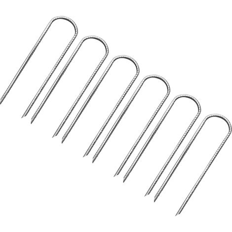 6 Stück Erdnägel aus Stahlarmierungsstahl, U-förmig, für Trampoline, Campingzelte und Schaukeln, 30 cm, Silber (1/5)