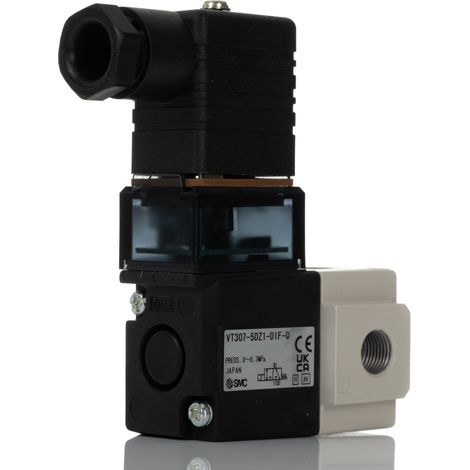 Electrodistributeur pneumatique SMC série VT307 fonction 3/2, Bobine/Bobine, G 1/8, 24V c.c. ( Prix pour 1 )