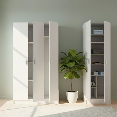 Großer Mehrzweckschrank Tergu, modular, 10 Regale, 5 Türen, 168x180h cm, Weiß (1/5)