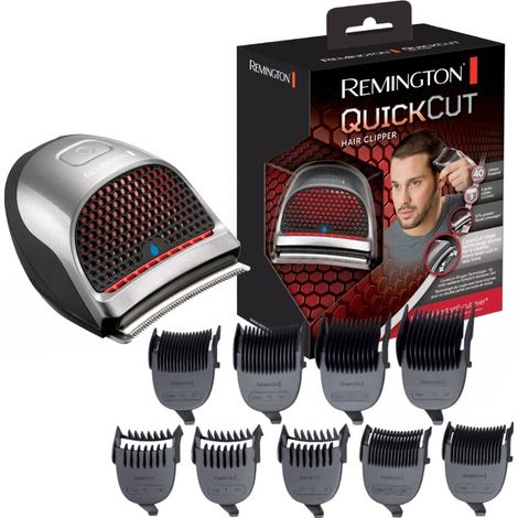 Remington Tagliacapelli - Lame in acciaio Inox con tecnologia CurveCut: segue la linea della testa - 9 pettini + custodia, funzionamento con batteria agli ioni di litio, QuickCut HC4250 (1/4)