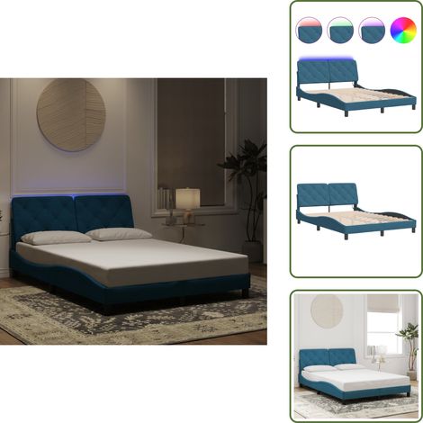 The Living Store Bettgestell mit LED-Leuchten Blau 140x190 cm Samt - Samtsofa - Bettrahmen - Doppelbett - Boxspringbetten - Blau Sofa (1/5)