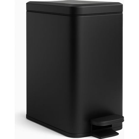 Poubelle Relaxdays, 10 litres, 16 cm de large, fermeture douce, pédale, seau intérieur, matte, noire