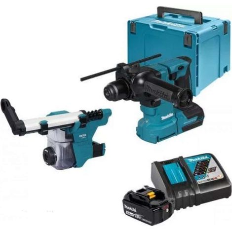 Makita - Martillo perforador inalámbrico de 18V, 2x batería Li-ion LXT 5,0 Ah, cargador DHR183RTWJ (1/5)