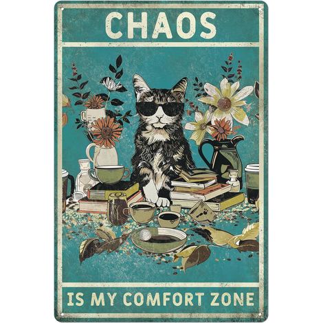 Plaques de Fer Métalliques de Décoration à Chat Vert Vintagée, 20x30 Cm, Art Drôle pour les Amateurs de Chats pour Salon, Bureau, Magasin, Chambre, Cadeau Unique de Décoration de Maison (1/5)