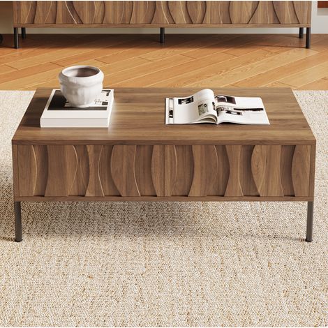 Table basse rectangulaire 105x55x41 cm avec 2 tiroirs, naturel (1/5)