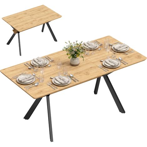 Table à manger extensible - HOMCOM - pour 4 à 6 personnes - bords arrondis, pieds en métal - bois - 170x80x76cm - chêne (1/5)