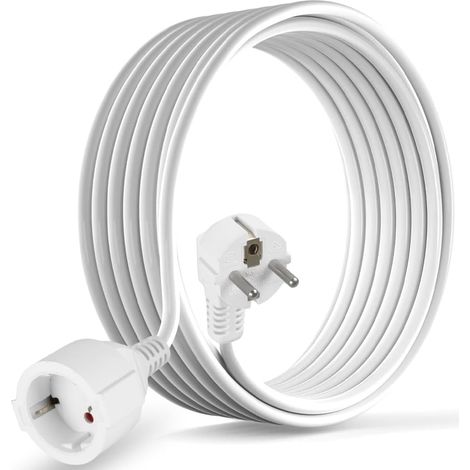 Rallonge électrique 250 V/16 A 3680 W avec Prise Schuko 90° Type E - avec Protection De Mise à La Terre, Sécurité Contre Les Décharges électriques pour La Maison/Le Bureau (SH-16-Blanc, 5 m) (1/5)
