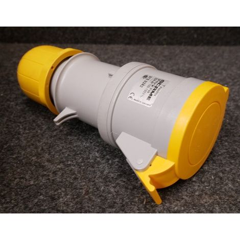 Prise mobile 3P+N+T 32A femelle clapet jaune 100-130V 50/60Hz 4h étanche IP44 OPTIMA (1/2)