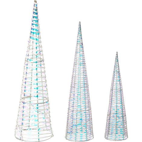 Indoor LED Decoration White Set of 3 Christmas Tree Seasonal Home Décor with Lights SONDER