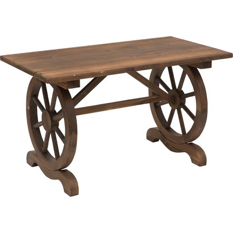 Gartentisch Massivholz Balkontisch Holztisch Räderform Witterungsbeständig Natur 113 X B60 X H65 Cm