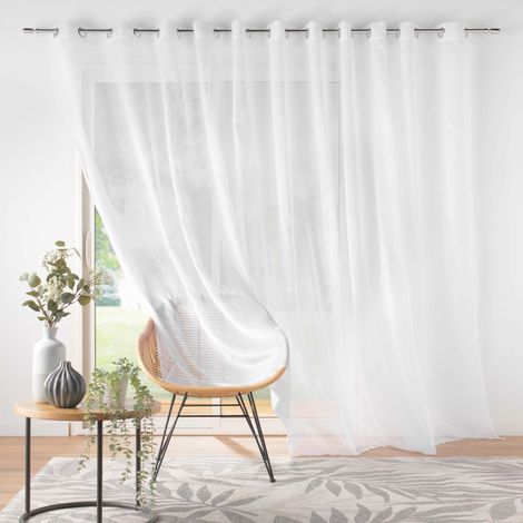 voilage largeur baie vitrée 400 x 240 cm voile sablé Lissea Blanc (1/5)