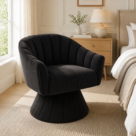 Fauteuil pivotant 360° ergonomique accoudoirs enveloppants design moderne piètement stable salon bureau télétravail noir (1/5)