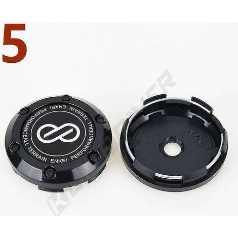 4 cache-moyeux sport Enkei avec logo, autocollant, argentés et noirs, 66 mm de diamètre extérieur / 62 mm de diamètre intérieur, lot de 5 (1/5)