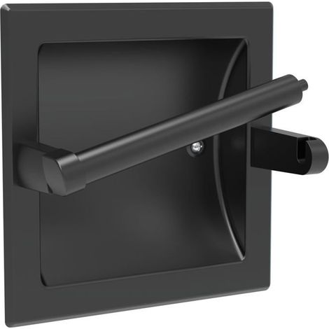 BelleRise - Porte-papier toilette encastré noir mat, adapté aux grands rouleaux de papier toilette, en acier inoxydable, à fixation murale. (1/5)
