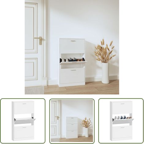 The Living Store Armoire à chaussure Blanc brillant 59x17x108 cm Bois ingénierie - Meuble Rangement Chaussures - Armoire Chaussures - Rangements Entrée - Rangement Intérieur - Placard Chaussures (1/5)