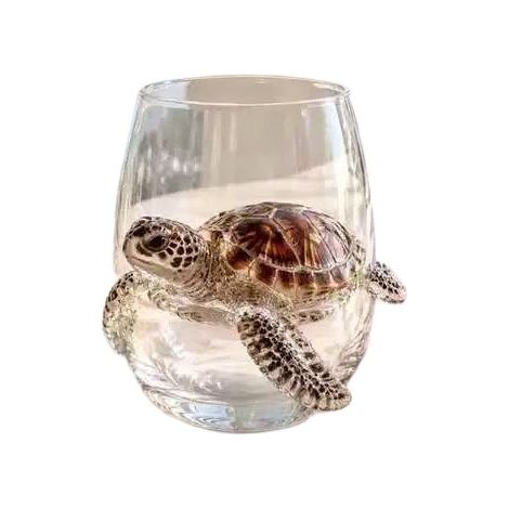 Mundgeblasenes Whiskyglas mit 3D-Meeresschildkrötenmotiv (1/2)