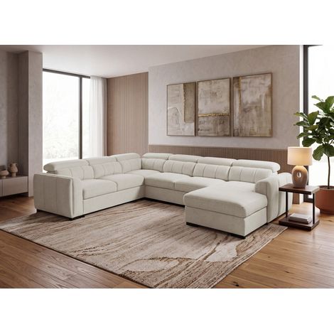 Canapé panoramique convertible avec coffre en tissu bouclette (1/5)