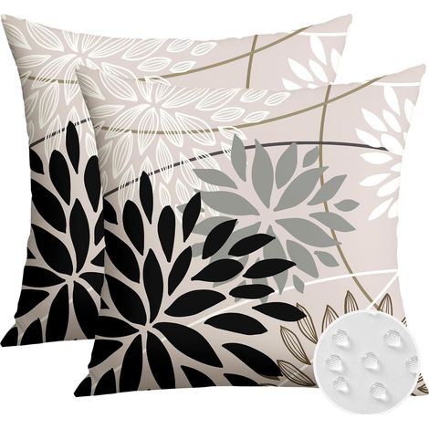 Juego de 2 fundas de cojín para exteriores, impermeables, para uso en exteriores, patio, jardín, sofá, decoración estilo casa de campo - Estampado floral Dahlia 45x45cm (1/5)