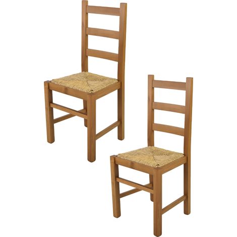 Tommychairs 2 Sillas Rustica en haya color roble y asiento de paja
