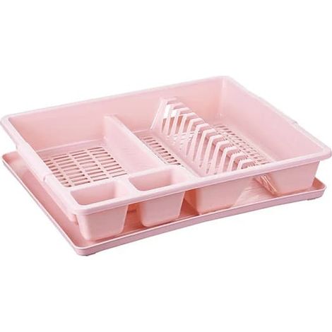 BelleRise - Grand égouttoir à vaisselle en plastique résistant pouvant contenir jusqu'à 12 assiettes rose[co]
