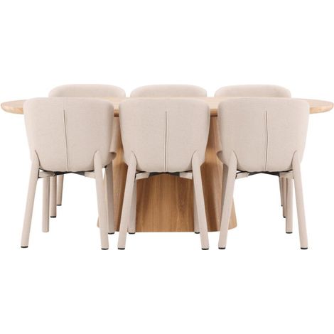 Stjärnö ensemble pour salle à manger table 90x200cm et 6 chaises nature, beige. (1/5)