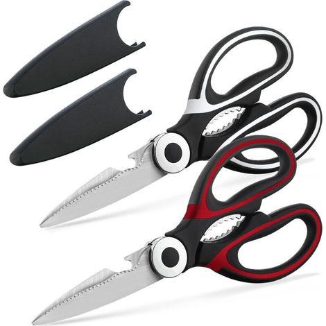 Hochwertige Küchenschere, 2-teiliges Set, scharfe Edelstahl-Küchenschere mit Deckel, vielseitige Küchenschere für Fleisch (1/4)