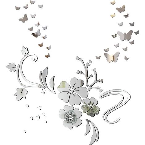 Sticker Miroir - Motif Papillon et Vigne - Auto-adhésif pour Décoration Murale Intérieure - Convient aux Murs Peints Carrelage Verre Bois Métal Plastique - 1 Pièce