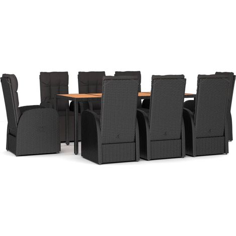 Maison Exclusive - Set Pranzo Giardino 9pz Nero Polyrattan e Legno Massello Acacia (1/5)
