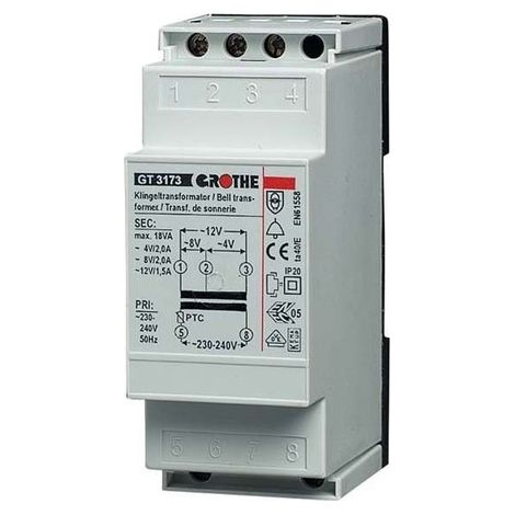 KLINGELTRAFO 8/12/24V AC 2,0/1,3/0,6A, GT3182 GROTHE 14082