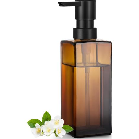Flüssigseifenspender aus braunem Glas – 350 ml – Modernes Badezimmerdesign – Mit Kunststoffpumpe
