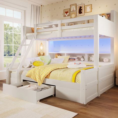 Kinder-Etagenbett 90x200/140x200 cm Kiefer weiß mit LED, ohne Matratzen – MEUBLIV (1/5)