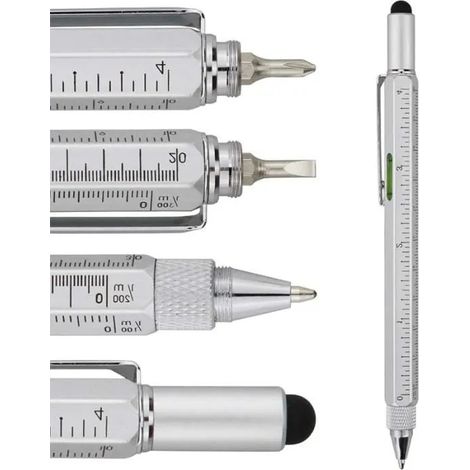 Stylo à outils multifunction,PROCHOSEN 6 en 1-Règle,Niveau,Stylo à bille,Stylet,Tête plate et tournevis cruciform pour (1/4)