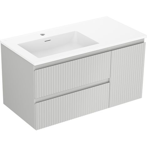 Mexen Rivel armario de baño de 90 cm con lavabo Otis izquierdo, 2S, 1P, estriado, gris mate/blanco mate (1/5)