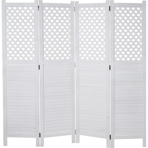 [NON UTILIZZATO] Paravento divisore separè decorativo HHG-914 4 pannelli 161x170cm bianco