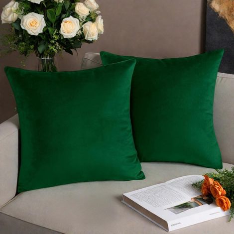 2er-Set, dekorative Sofakissenbezüge aus Samt, superglatt, weich, bequem, Heimdekoration, Wohnzimmer, Schlafzimmer, für Sofa, 40 x 40 cm, Dunkelgrün