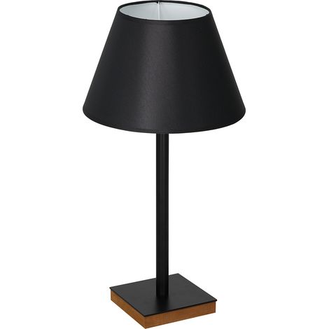 Lampe de table noire abat-jour cône bois E27 Luminex